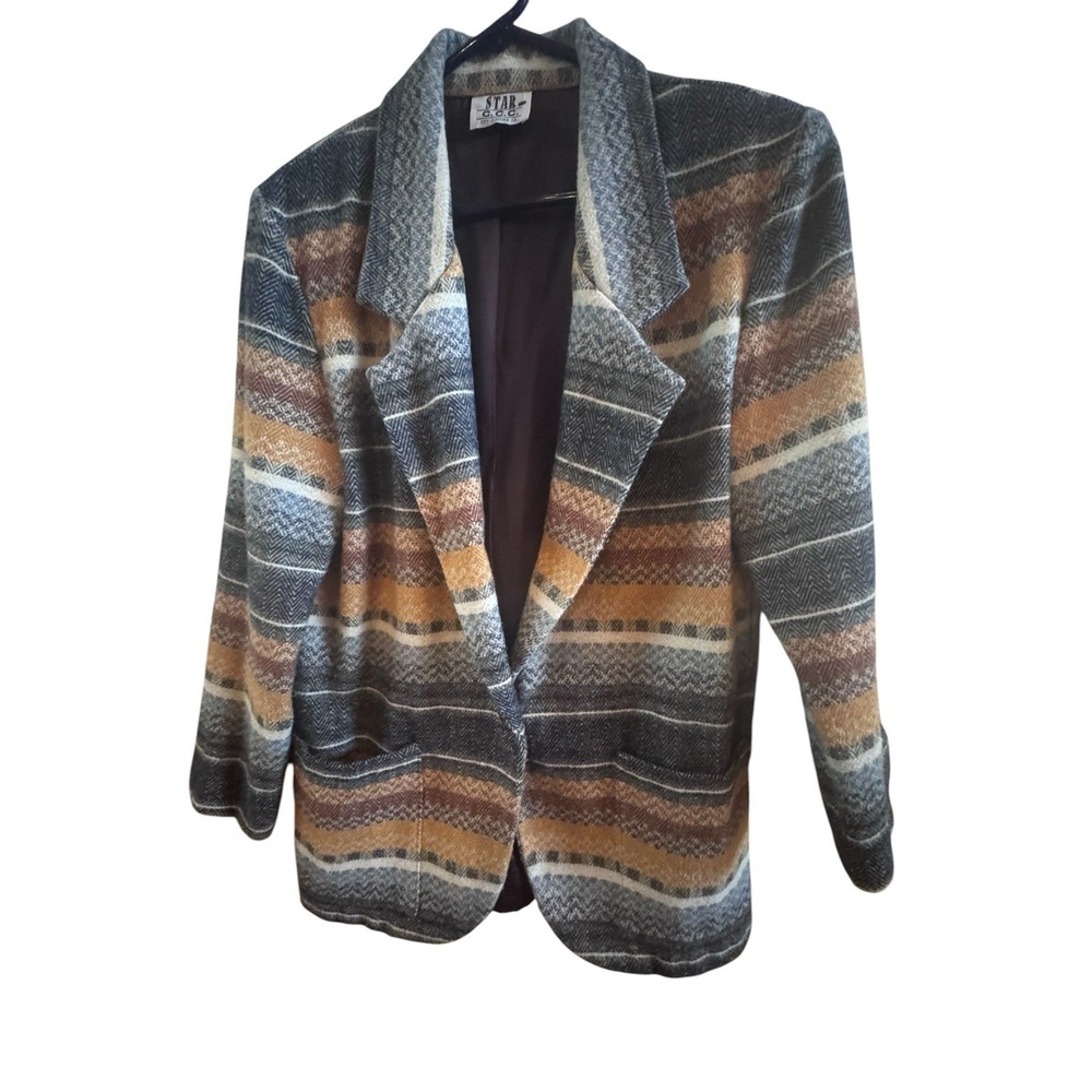 Vintage Star C.C.C. Single Button Aztec Theme Wool Blend Blazer Woman's Medium